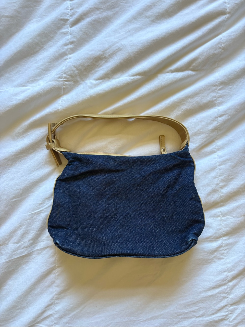Denim Shoulder Bag with Tan Trim